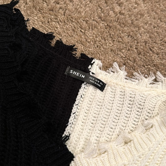 Shein Two Tone Drop Shoulder Distressed Trim Sweater 🧡 - Picture 6 of 7